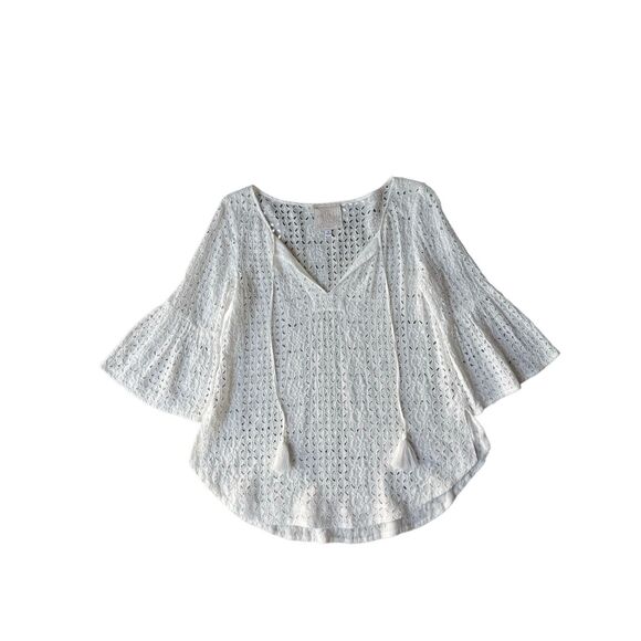 Johnny Was White Eyelet Blouse with Bell Sleeves Size XS - Picture 4 of 11